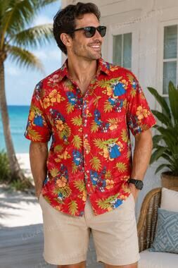 Star Wars Hawaiian Shirt Lg  Grogu Baby Yoda Mandalorian Tropical Red
